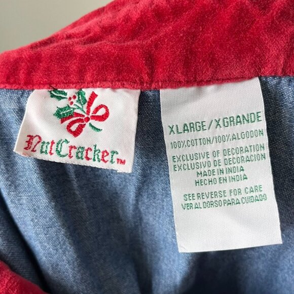 Vintage Nutcracker Denim Button Down Embroidered Santa Claus Christmas Top XL - Picture 4 of 4